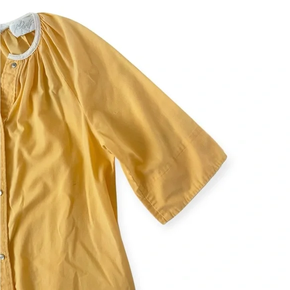 Vintage 1970s Lord & Taylor Yellow Floral Appliqué Housecoat Duster Dress Granny - Picture 3 of 8